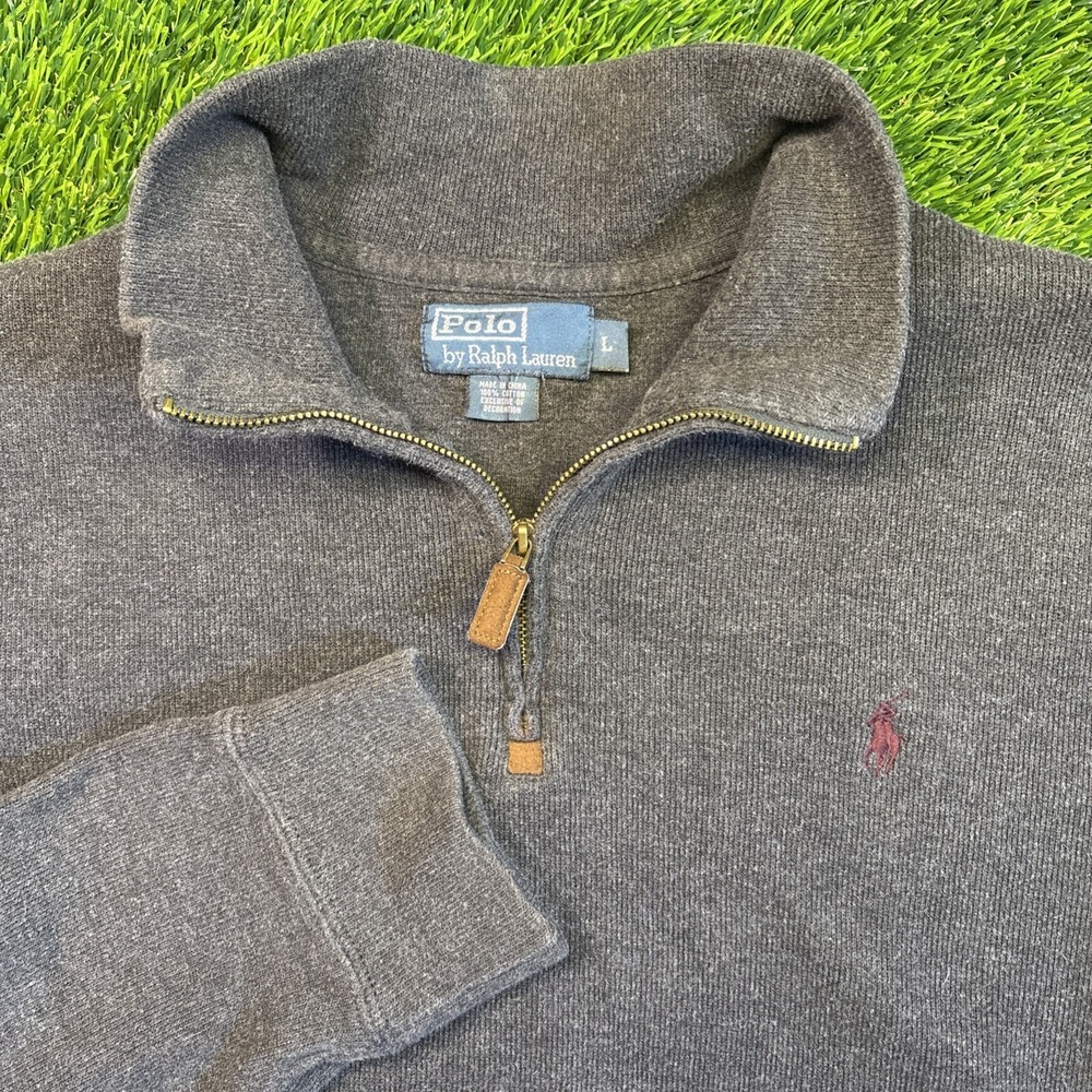 Polo Ralph Lauren Sweater Mens Large Dark Gray Pullover Quarter Zip Sweatshirt